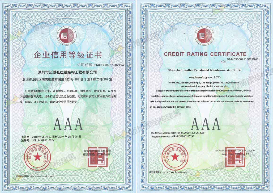 企業(yè)信用等級(jí)證書(shū)AAA